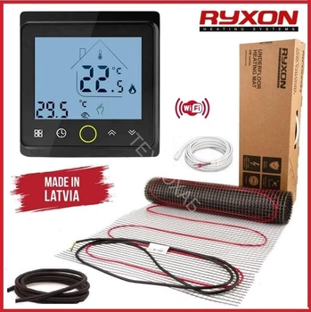 Теплый пол Ryxon 200Вт/м² нагревательный мат под плитку 1 м²/200Вт с сенсорным программируемым терморегулятором TWE02 Wi-Fi черный