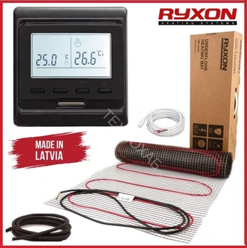Теплый пол Ryxon 200Вт/м² нагревательный мат под плитку 3 м² /600Вт с программируемым терморегулятором E51черный