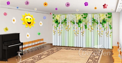Фото Штори в дитячий садок на випускний PHOTODECOR "Салатові ламбрекени з білих орхідей"
