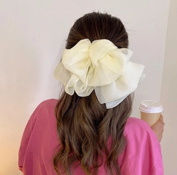 Бант для волос на заколке заколка шпилька Honey Fashion Accessories светло-бежевый (12-29)