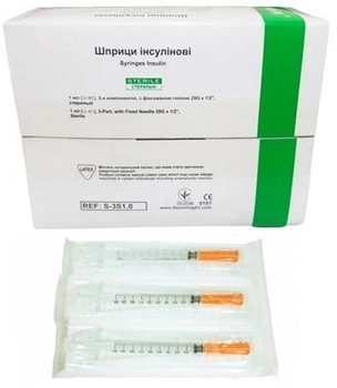 Шприц инсулиновый одноразовый 1 мл 3-х комп U-100 интегр игла G30 0,30х8 MEDICARE 100 шт/уп