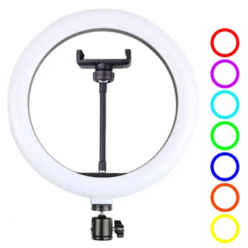 Кольцевая светодиодная Led RGB Лампа 33 см с зажимом для телефона диаметром 13" 3D-33 Черный