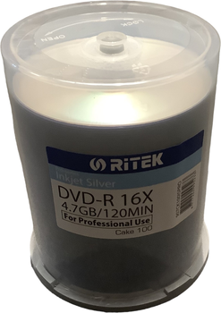 Диски Traxdata Ritek DVD-R 4.7GB 16X Printable Silver Cake 100 шт (TRDPS100-PRO)