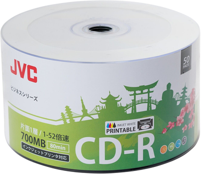 Dyski JVC CD-R 700MB 52X Inkjet White Printable Waterproof Photo Gloosy Cake 50 szt (JVC50CPW)