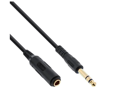 Кабель аудіо-подовжувач InLine Jack 6.3mm M/F 2.0m Stereo AUX D=5.0mm Gold чорний(77.09.9972)