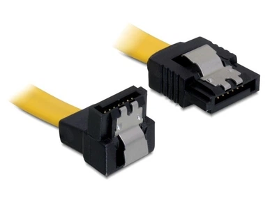 Кабель накопичувача Goobay SATA 7p M/M 0.1m 90°вниз 6Gbps Latch жовтий(75.09.3947)