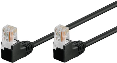 Патч-корд Goobay RJ45 UTP5e 1.0m patch AWG26 2x90° D=4.9mm Gold чорний(75.09.6086)