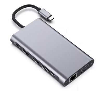 Перехідник відео Lucom USB Type-C-HDMI M/F +VGA +PD87W 4xUSB +RJ45+Cardread срібний(62.09.8375)