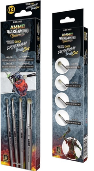 Набір пензлів Ammo Wargaming Universe Miniature Premium Dio Drybrush Brush 4 szt (8432074076223)