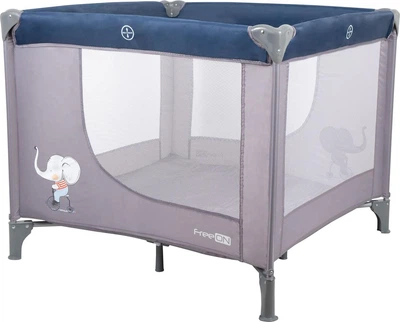 Детская переносная кровать-манеж FreeOn Elephant Grey/Blue 93 x 93 x 78 см (FO0050)