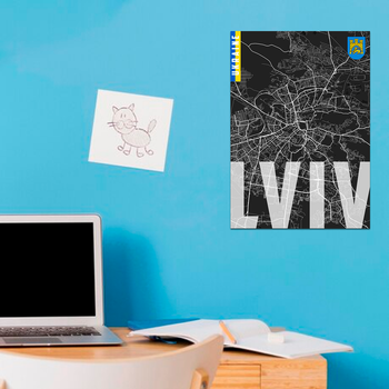 Плакат-постер на стену с патриотическим принтом "Карта города Львов Украина. Map of Lviv Ukraine" А3 ПЛ000856(А3)