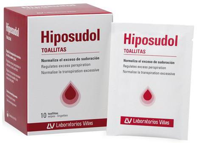 Chusteczki zapobiegające nadmiernemu poceniu się Laboratorios Vinas Hiposudol 10 szt (8470002663381)