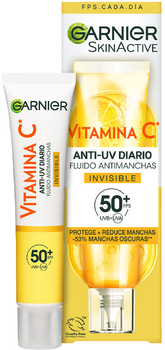Fluid przeciwsłoneczny do twarzy Garnier Skinactive Invisible anti-spot with Vitamin C SPF 50+ 40 ml (3600542572965)