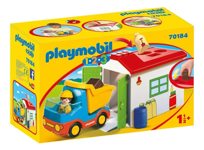 Ciężarówka z garażem Playmobil 1.2.3 z figurką z funkcją sortera (4008789701848)
