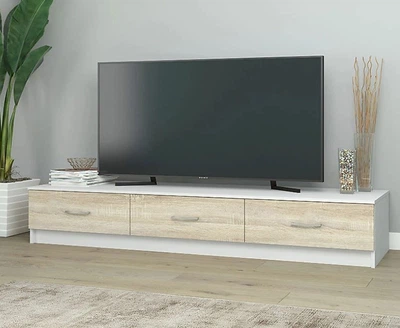 Тумба для ТВ підлогова, тумбочка під телевізор, підставка під TV із ящиками ТВТ-18, Білий \ Дуб сонома