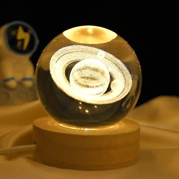 Декоративный 3D ночник хрустальный шар "Сатурн" (на USB)