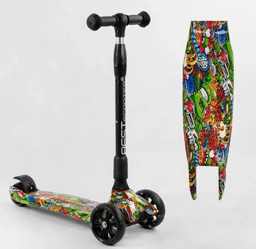 Детский самокат Best Scooter 46-009 MAXI. Складной алюминиевый руль, 3 PU колеса с подсветкой. Зеленый