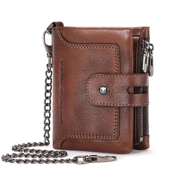 Мужской кожаный кошелек-раскладной Bull коричневый с цепочкой bifold wallet 52822