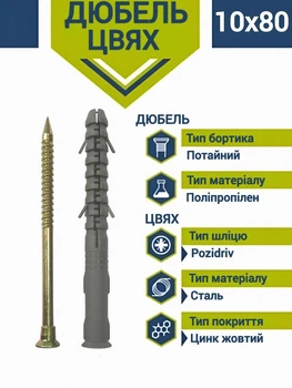 Дюбель-цвях "швидкий монтаж" потай 10х80 мм (50 шт.)