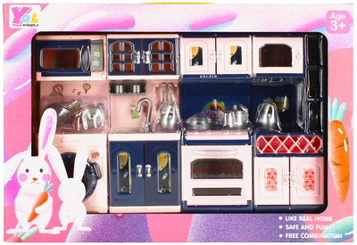 Zestaw mebli kuchennych dla lalek Mega Creative z akcesoriami Niebiesko-różowy (5908275188971)