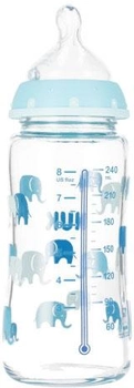 Скляна пляшечка для годування Nuk First Choice з індикатором температури 0-6 місяців Бірюзова 240 мл (4008600441410)