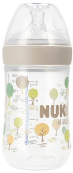Пляшечка для годування Nuk For Nature Trees M з силіконовою соскою Бежева 260 мл (4008600441151)