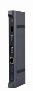 Док-станция USB-C 9 в 1 с HDMI VGA LAN 3xUSB 3.0 87 Вт с металлическим корпусом серый