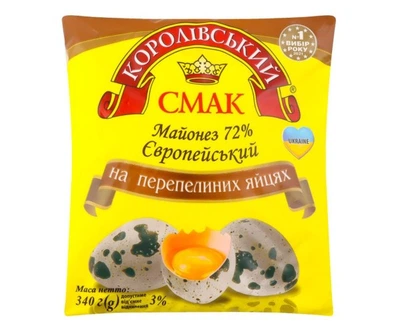 Майонез 72% Європейський на перепелиних яйцях філ/пак Королівський смак 340 г