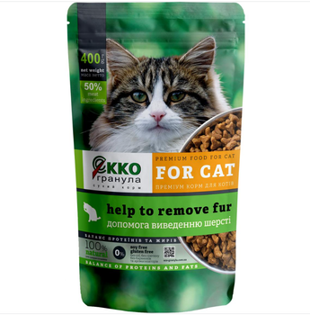 Сухой корм для котов Ekko гранула для выведения шерсти с курицей 400 г