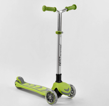 Самокат Best Scooter Y-00436. Складной алюминиевый руль, 4 PU колеса с подсветкой. Салатовый