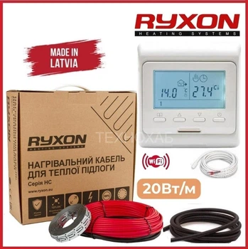 Теплый пол Ryxon 0,5м²-0,6м²/ 100Вт (5м) нагревательный кабель под плитку 20Вт/м с программируемым терморегулятором E51 wi-fi