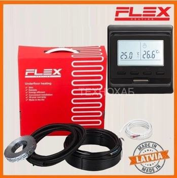Теплый пол Flex 0,5м²-0,6м²/ 87Вт (5м) нагревательный кабель под плитку 17,5 Вт/м с программируемым терморегулятором E51 черный