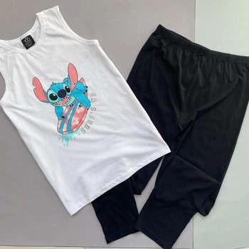 Піжама Primark бавовняна підліткова Ліло і Стіч майка+штани 166 см (14-15 років) біла, чорна