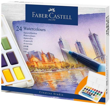 Zestaw farb akwarelowych Faber-Castell ze pędzelkiem ze zbiornikiem 24 kolory (6933256641663)