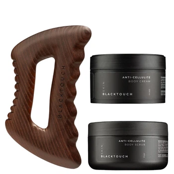 Комплект Дерев'яний шкребок Body Gamer Dark + Розігріваючий крем + Антицелюлітний скраб