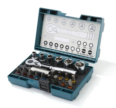 Набор головок торцевых и бит с трещоткой (21 предмет) Makita B-54081
