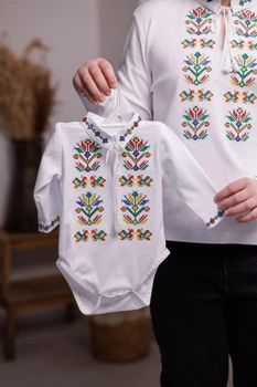 Боди-вышиванка детское Family Tradition интерлок 74 белый Петушки для малыша