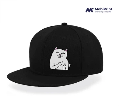 Кепка Snapback мем Белый Кот с пальцем (meme Cat Middle finger) Черный (9276-2851-BK)