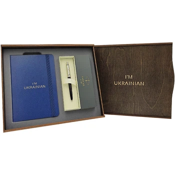 Подарунковий набір: Коробка + Кулькова ручка Parker JOTTER 17 CT 15 632 + Блокнот Axent Partner I'm Ukrainian синій 8201-02-A-UKR