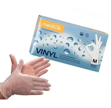 Перчатки вінілові MediOk Vinyl (100 шт./50 пар), прозорі, M