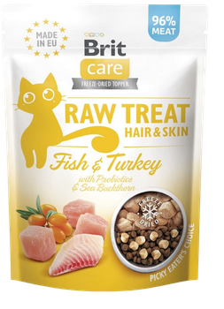 Ласощі для котів Brit Care Raw Treat Hair & Skin Freeze-dried з рибою та індичкою 40 г (8595602569564)