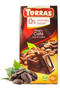 Шоколад черный без сахара Torras с кофе без глютена 75 г