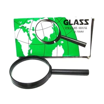Ручна лупа Glass діаметр 75 мм, скляна лінза, широка рамка 7818-75G