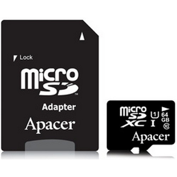 Карта памяти Apacer MicroSDHC 64GB UHS-I (Class 10)+SD Адаптер (19135)