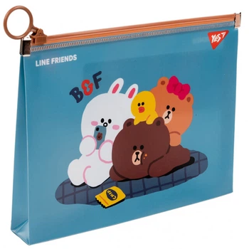 Папка на молнии zip-lock В6 200х150х30 мм Yes Line Friends "Медвежонок и его друзья" 180 мкм непрозрачная голубая (492095)