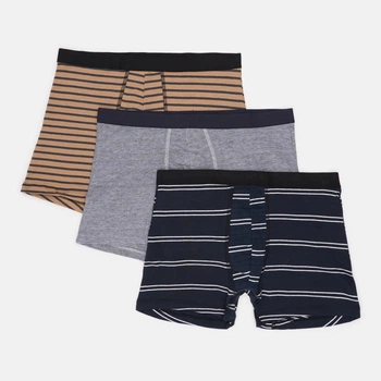 Трусы (3шт) Basic Collection L черный в полоску, серый меланж, бежевый в полоску 1438090414
