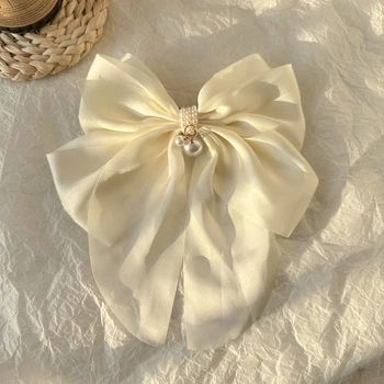 Бант для волос на заколке с жемчугом заколка шпилька Honey Fashion Accessories молочный (12-32)
