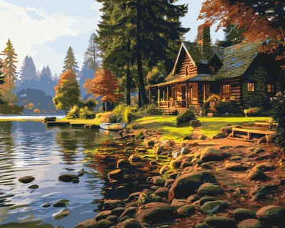 Картина за номерами Пейзаж. Будинок у лісі © 40*50 см Орігамі LW 31250