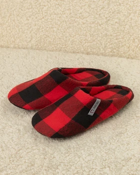 Тапочки домашние фланелевые закрытые Красная клетка Maybel 38-39 (3191_3)
