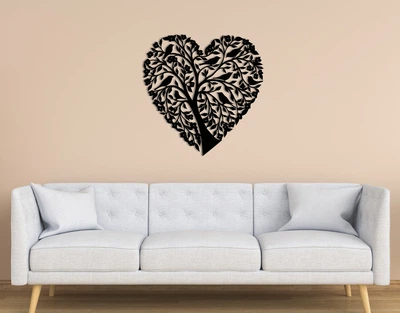 Декоративне панно на стіну з дерева Upwood Decor Дерево_Серце_Птиця_любов Tree_Heart_Bird_love 40 х 40 см black